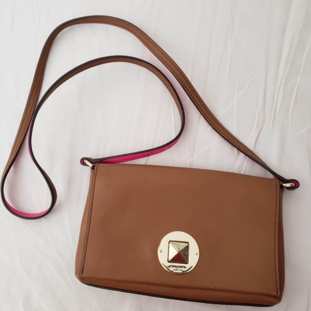 KATE SPADE Brightspot Avenue Sally Turn Lock Shoulder Bag Neon Pink Strap